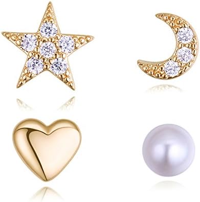 Enfianced Fashion Anti-Allergic Stainless-Steel Stud Earrings Set Gold Plated