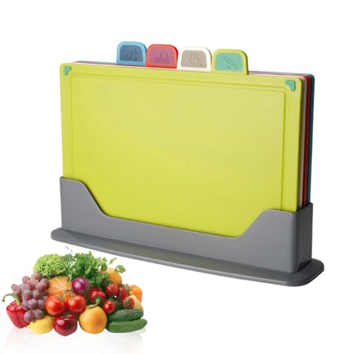Tablas de Cortar para Cocina（juego de 4 piezas）,Tablas de Cocina picar cocina,Tabla para Cortar Plastico con Asas Antideslizantes Verduras,Carne,Pan y Fruta