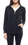 Lightweight Cotton Full Zip Up Pullover Sweatshirt Hoodies w EttelLut Hair Band Black L