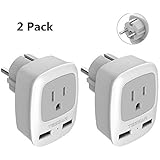 Type E/F Germany European Adapter 2 Pack, TESSAN Schuko France Grounded Travel Power Plug Adapter with 2 USB, 3 in 1 AC Outlet for USA to Most of Europe EU Spain Iceland Russia