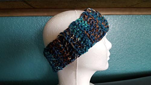 crocheted teal, brown, green earmuff headband