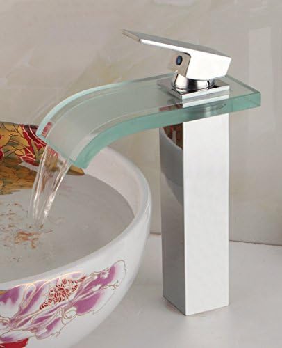 YAJO Modern Bathroom Glass Tall Spout Vessel Sink Faucet ,Chrome Finish