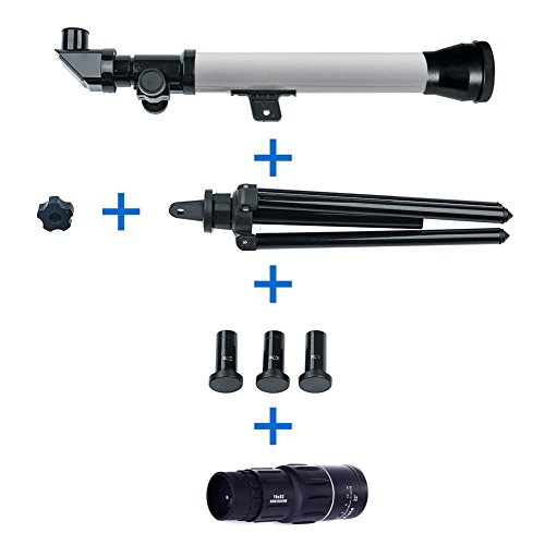 Telescope for kids , TAISHAN Nature Exploration Toys Educational Kids Science Telescope Plastic Toy for Beginners 3 Magnification Eyepieces and Tripod Easy to Use (gray)