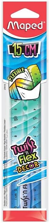 Régua flexível de 15 cm, decoração twist'n flex, dupla graduação, plástico inquebrável, design lúdico para crianças e alunos, ideal para escola e escritório, cores variadas