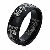 8MM Titanium Mens Womens Rings Tibetan Mantra Om Mani Padme Hum Black Comfort Fit Wedding Bands