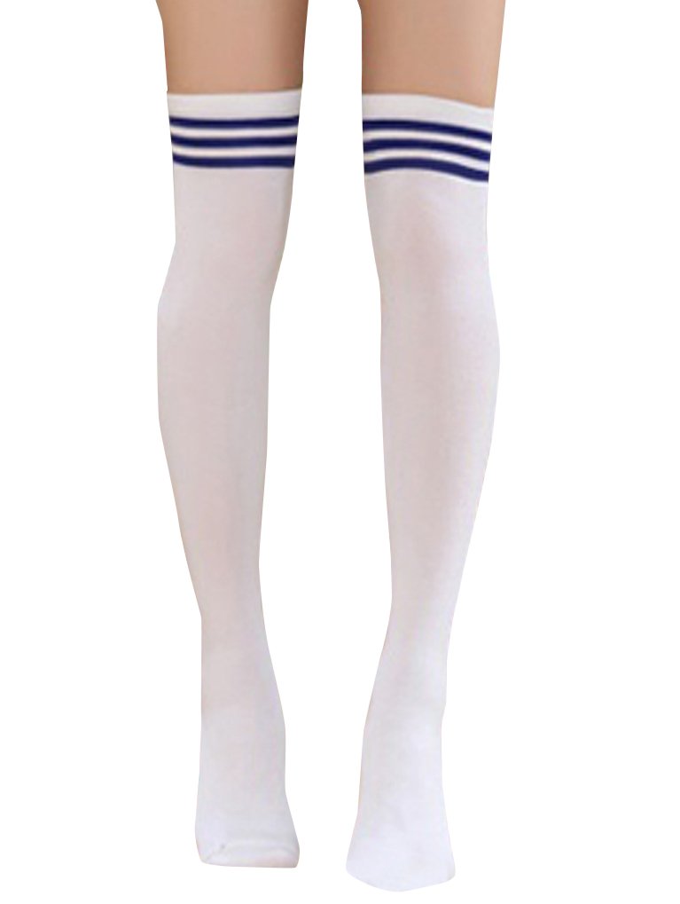 Ayliss Teen Girls Stripe Tube Dresses Over the Knee Thigh High Stockings Cosplay Socks,White W Blue