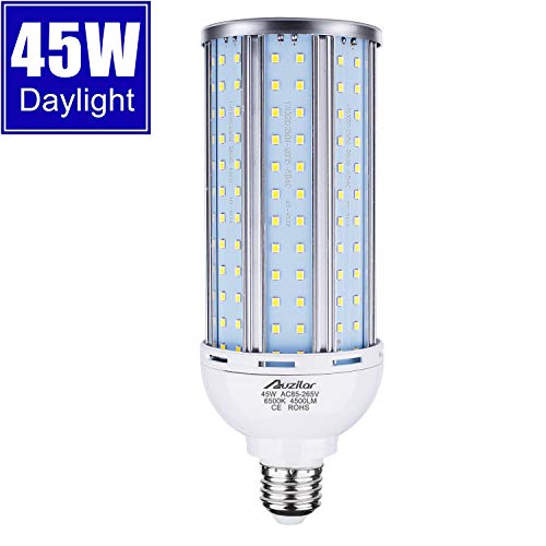 45W LED Corn Light Bulb for Indoor Outdoor Large Area, E26 4500Lm 6500K Cool White,Super Bright Daylight LED Corn Bulb for Garage Barn Workshop Warehouse Factory Porch Backyard High Bay, 85V-265V