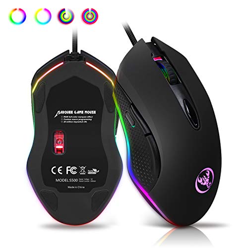 ANEWISH RGB Wired Gaming Mouse,6 Programmable Buttons,4800 DPI Adjustable,Ergonomic PC Gaming Mouse,Optical Gaming Mice with Fire Button for PC Gamer