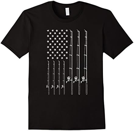Mens Fishing Rod T Shirt American USA Flag - Fisherman Gift Idea 3XL Black