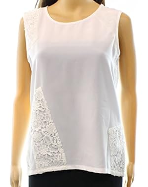 Calvin Klein Women's Lace Solid Tank Cami Blouse Top White XL