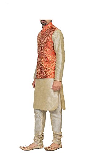 inyour men's silk red gold waiscoat,multi dupin kurta pajama set_inyour-tr3096wcp