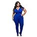 eShow Women's V-neck Plus Size Bandage Straight Jumpsuit Rompers (XXX-Large, Blue)