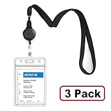 KEYLION Cruise Lanyard with ID Holder Sets (Black,3 Pack)- Flat ID Lanyard with Retractable Badge Reel & Heavy Duty Clear Vertical ID Card Name Badge Holder