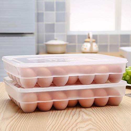 HANSGO Egg Holder for Refrigerator, Deviled Egg Tray Carrier with Lid Fridge Egg Dispenser Egg Storage Stackable Plastic Egg Containers, 34 Egg Box