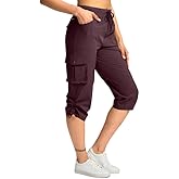 Pudolla Women's Cargo Capri Pants Lightweight Quick Dry Hiking Pants Summer Travel Casual Capris with 5 Pockets