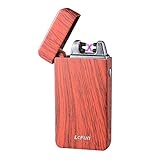 Dual Arc Plasma Lighter USB Rechargeable Electric Lighter Windproof Flameless Butane Free Cigarette Lighter (Red Wood)