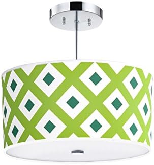 Firefly Kids Lighting - Green Geometrics Light Fixture,16-Inches, 3-Light E26, Polished Chrome with Fabric Shade and Glass Diffuser