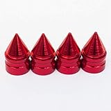 Tire Stem Valve Caps Cover Spike Style (Set of 4pcs) Aluminum with Gasket Rubber Rings Universal fit for All cars and Bike (Red)
