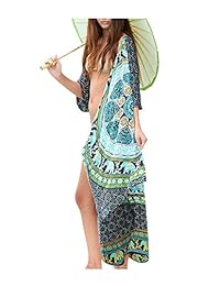 Vestido de chifón para dama con estampado floral bohemio y manga larga