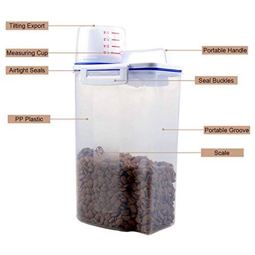 THINKPRICE Pet Food Container Dog Cat Food Storage Containers Pet Dry Food Dispenser Graduated Cup Seal Buckles Dogs Cats