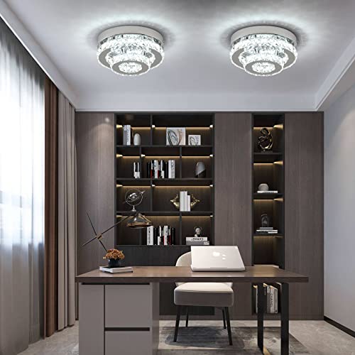 Mini Crystal Chandeliers for Dining Room Lighting Chrome LED Ceiling Light Semi Flush Mount Hallway Lights Indoor 9.8\