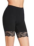 SweatyRocks Women's Sexy Thin Stretch Short Leggings with Lace Trim Black M