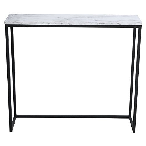 Tilly Lin Modern Accent Faux Marble Console Table, Black Metal Frame