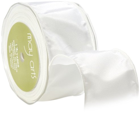 May Arts 3-Inch Wide Ribbon, White Taffeta