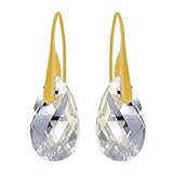 Royal Crystals 24CT Gold Plated Sterling Silver Made with Swarovski Crystals Moonlight Clear Light Blue Fish Hook Earrings
