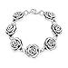 Antiqued Finish Large Statement 3D Garden Flower Black Rose Bracelet For Women Girlfriend Oxidized .925 Sterling Silver 7.5 Inch