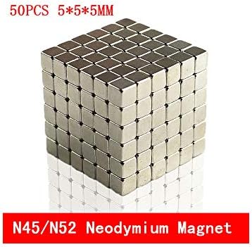 wrdxc 50pcs Neodymium Magnet 5x5x5 Rare Earth N45/N52 Small Strong Permanent 555mm Fridge Electromagnet NdFeB Nickle Magnetic Square,N52