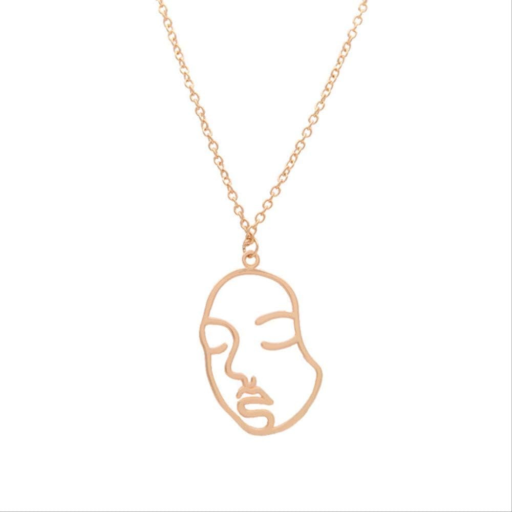 LXKK necklaceGold and Silver Chain Fashion Temperament Abstract Face Pendant Necklace Hollow Face Contour Long Necklace Gold 7