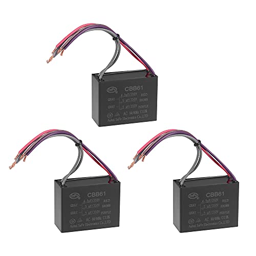 uxcell Ceiling Fan Capacitor CBB61 4.5/5/5uF 350V AC 5 Wires Metallized Polypropylene Film Capacitor 58x44x26mm for Electric Fan Pump Motor Generator 3Pcs: Industrial & Scientific