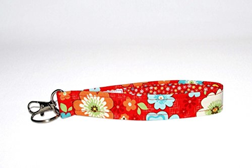 Red Floral Key Fob - 6" Wristlet - Flower Keychain - Wrist Lanyard - Purse or Wallet Strap