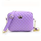 Outtop Crown Messenger Bags Rivet Chain Shoulder Bag Leather Crossbody 22cm(l)×16.5cm(h)×8cm(w) (Purple)