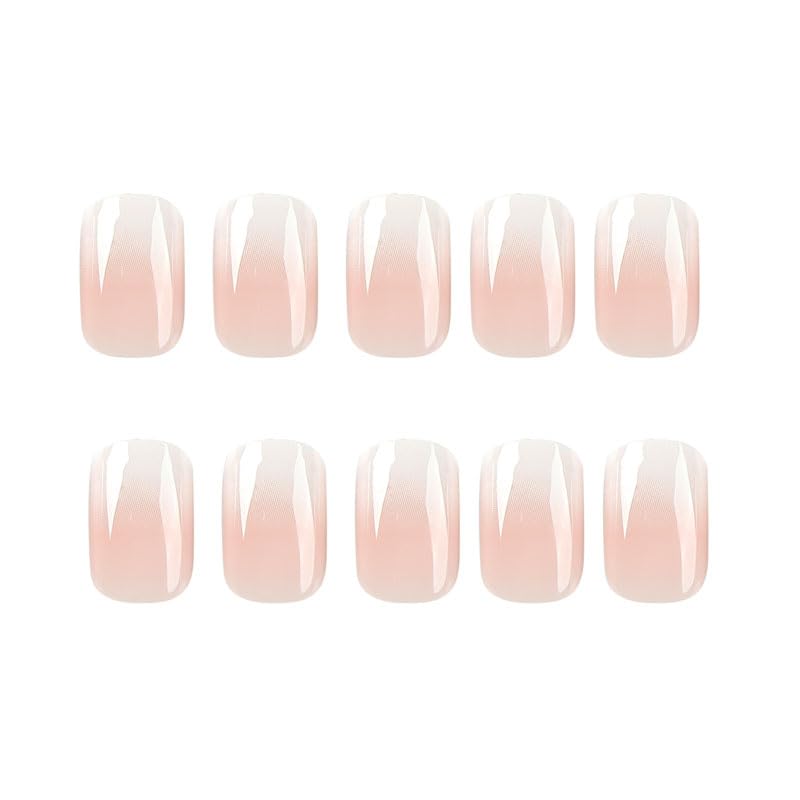BAOYAALIN Pink White Gradient Press on Nails Short Square Ombre Fake Nails with Design Glue on Nails for Women Girls Acrylic False Nails Stick on Nails Press on Nail for Wedding 24Pcs - Image 4