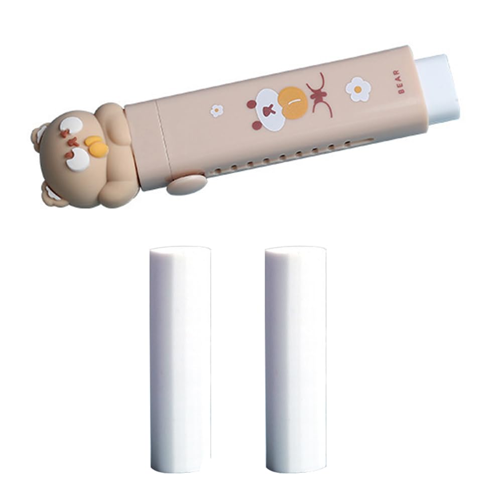 Cute Pencil Eraser with Replacement Eraser Cores Cartoon Retractable Eraser Push-Pull Eraser for School, Home, Office(Coffee Bear)