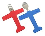 Kids' Airplane Fork & Spoon Set, Stainless Steel and Silicone