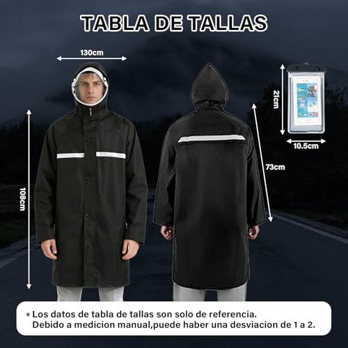 KIROGILY Impermeable para lluvia Hombre con Tira Reflectante, Poncho para Lluvia con Capucha, Chubasquero Hombre con Bolsa Impermeable para Celular, Raincoat para Camping, Viajes y Emergencias