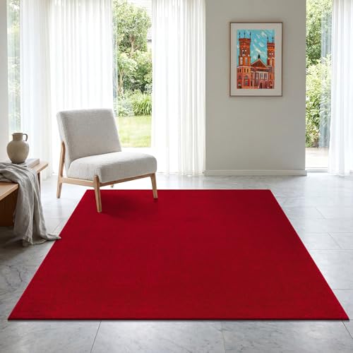 SANAT Short Pile Living Room Rug - Plain Modern Rugs for Bedroom, Study, Office, Hallway, Children's Room and Kitchen - Red, 80 x 200 cm