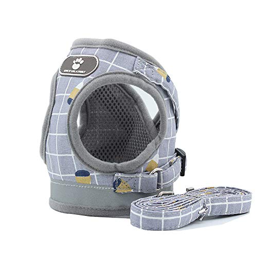 Kamots Beauty Escape Proof Cat Harness and Leash for Walking Adjustable Soft Mesh Pet Vest with Lead for Kitten Puppy Rabbit -(GridGrey,S)