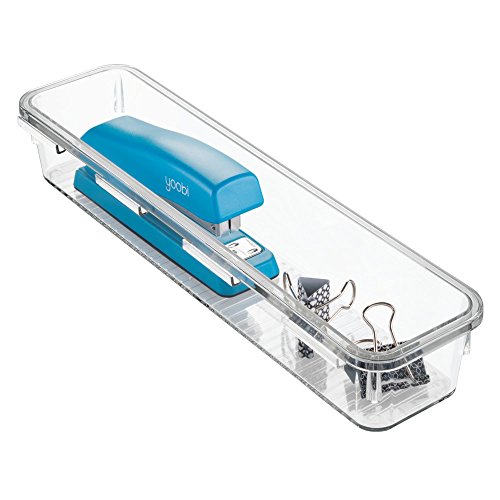 mDesign Desk Interlocking Drawer Organizers for Office Supplies, Pencils, Pens, Scissors, Tape, Markers - 7 Piece Set, Clear