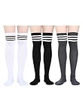 Satinior Women Knee High Socks High Thigh Stockings with Colorful Strips for Cosplay, Halloween, Party, Daily Wear, One Size (Multicolor 1, 3 Pack)