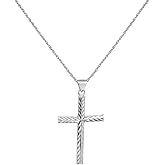 Savlano 925 Sterling Silver Diamond Cut Cross Pendant Silver Rope Chain Necklace For Women & Men Religious Jewelry - Made in Italy Comes With a Gift Box