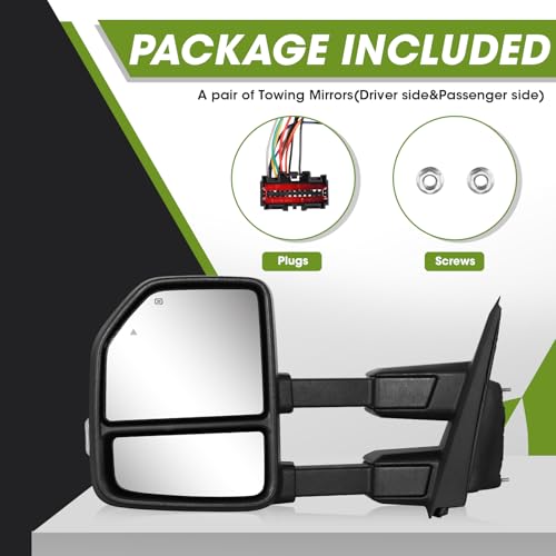 Siziom Towing Mirrors for F150 Ford Pickup 2021-2025, F250 (2023-2025) Tow Mirrors with Turn Signal & Running Light Heated Power Glass Pair Set (Unpainted)