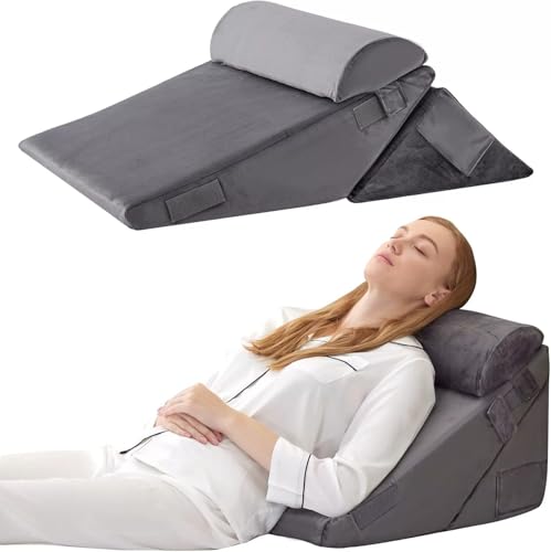 Bed Wedge Pillow Set, Adjustable Wedge Pillow Headboard (3Pcs Grey)