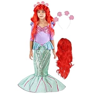 Disfraz de Sirena con Peluca roja y Diadema