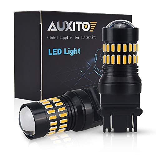 AUXITO Amber Yellow 3157 LED Bulbs 48-SMD 4014 LED Chipsets 3156 3057 4057 4157 LED Bulbs with Projector for Turn Signal Lights (Pack of 2)