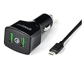 Nekteck Quick Charge 3.0 36W 2 Ports USB Rapid Turbo Car Charger Adapter for Samsung Galaxy S7/S6/ Edge/ Edge+, Note 5/ 4 / Edge, Nexus 6, HTC M9, Xperia Z3/ Z2, Moto X, LG G4 G5 and More, Black