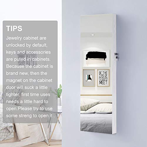 GISSAR Full Length Mirror Jewelry 6 LEDs Jewelry Armoire Wall Mounted Over The Door